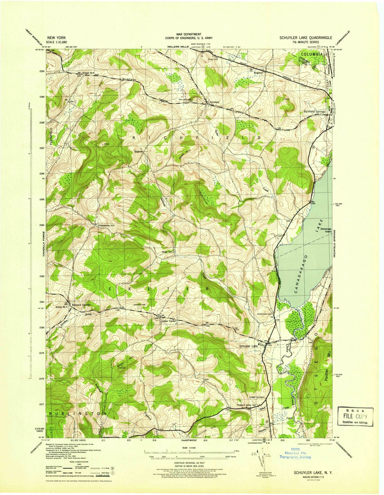 1945 Schuyler Lake, NY - New York - USGS Topographic Map