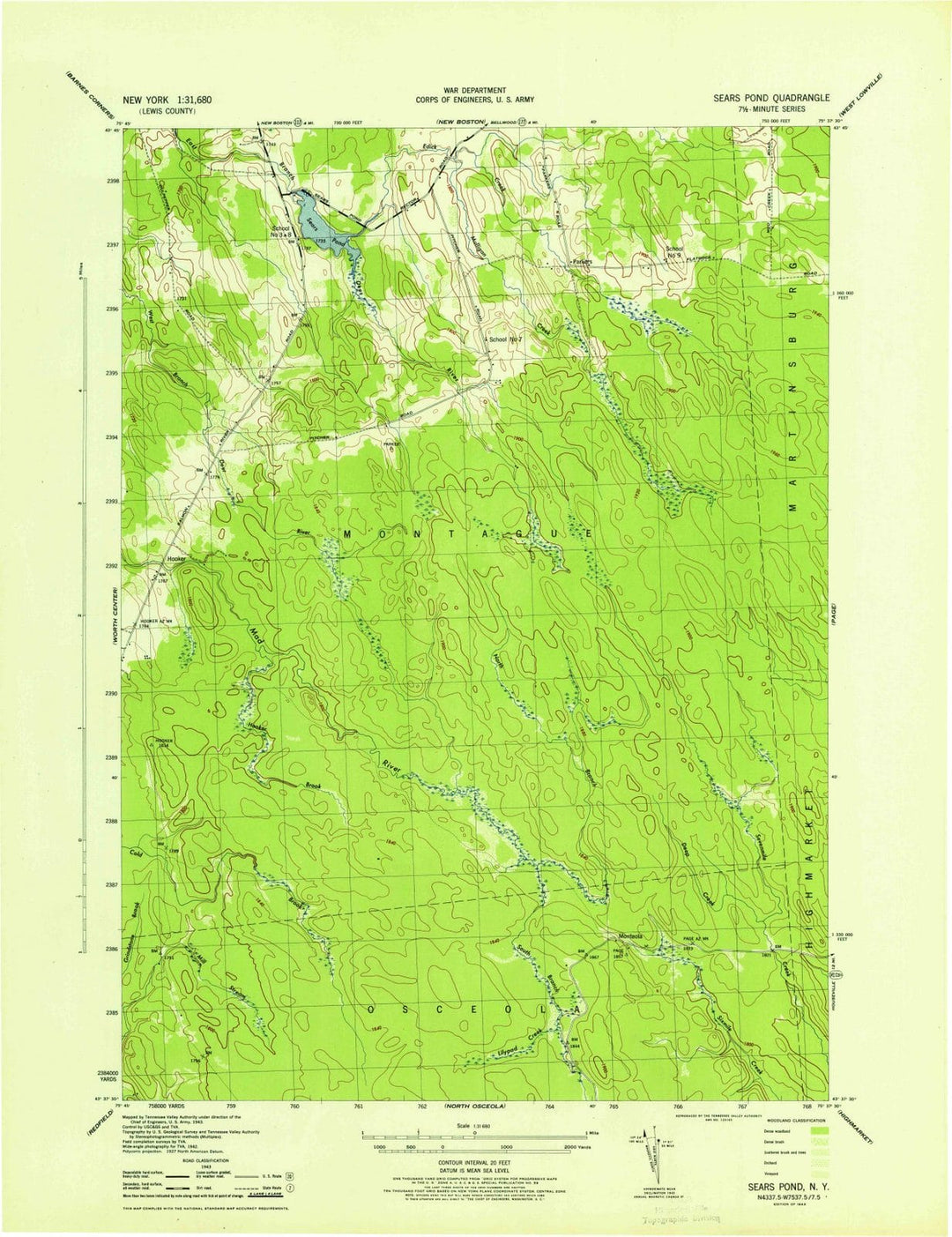 1943 Sears Pond, NY - New York - USGS Topographic Map v2