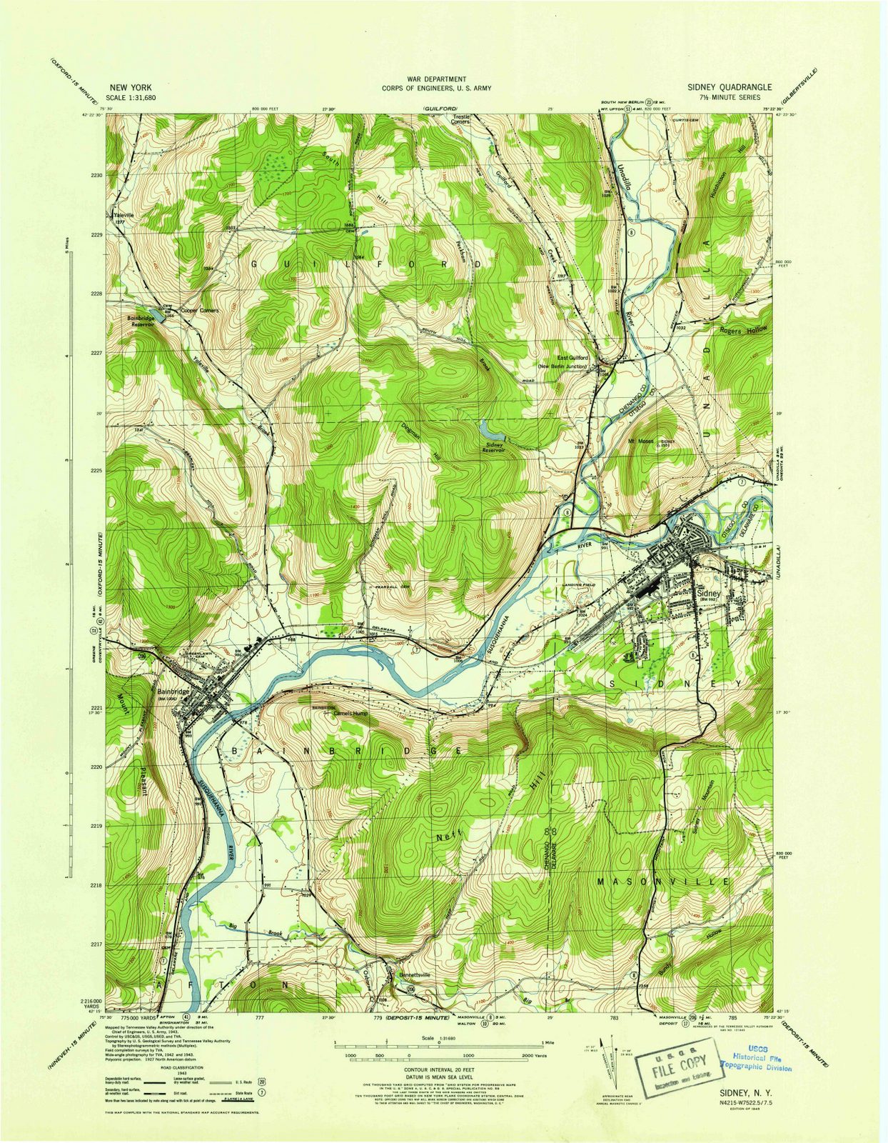 1945 Sidney, NY - New York - USGS Topographic Map