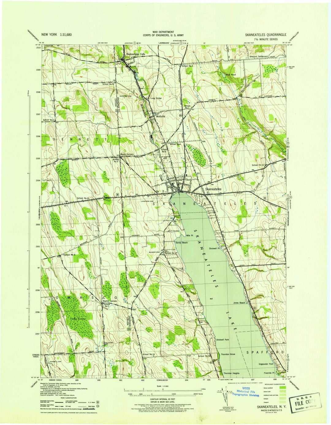 1943 Skaneateles, NY - New York - USGS Topographic Map