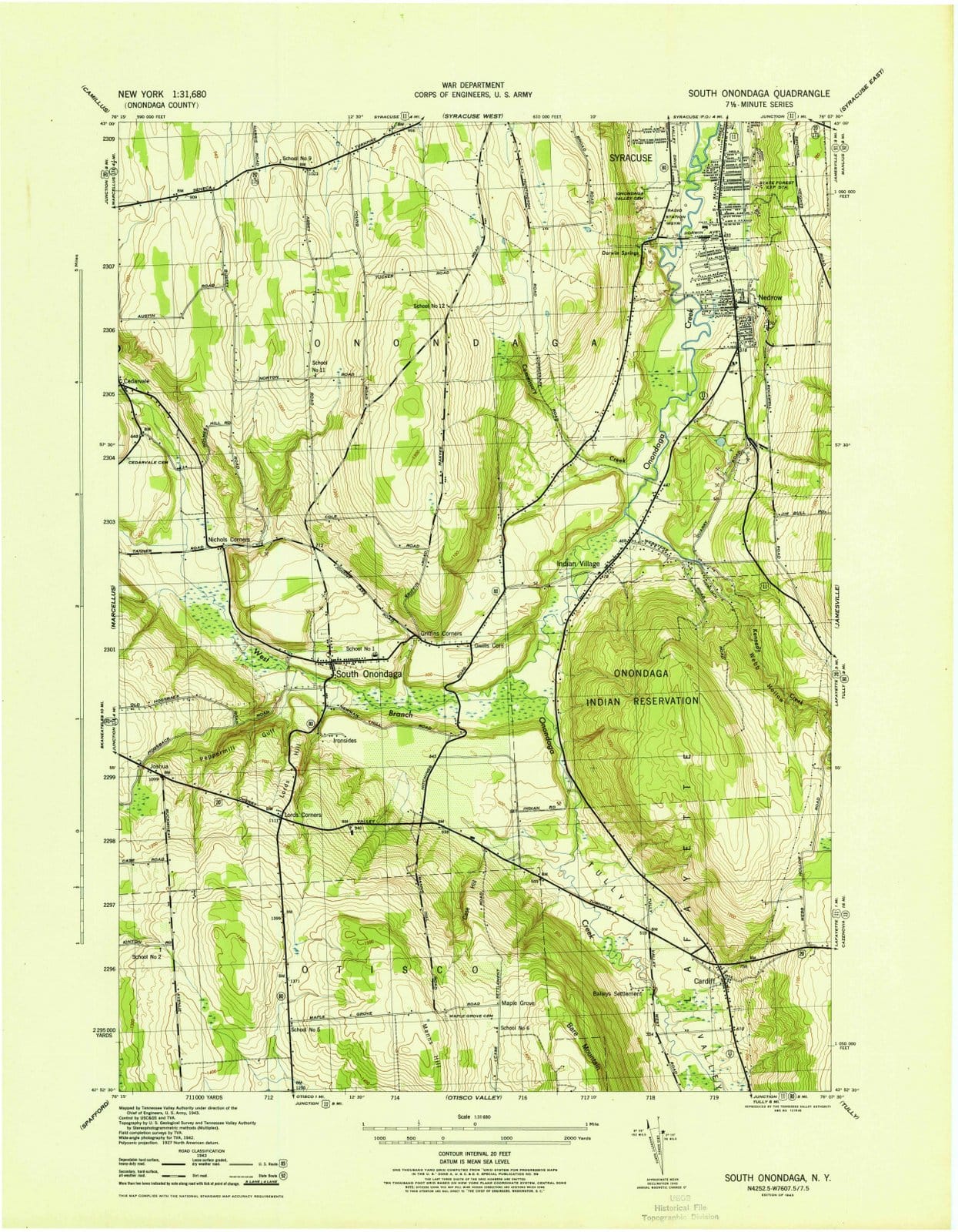 1943 South Onondaga, NY - New York - USGS Topographic Map