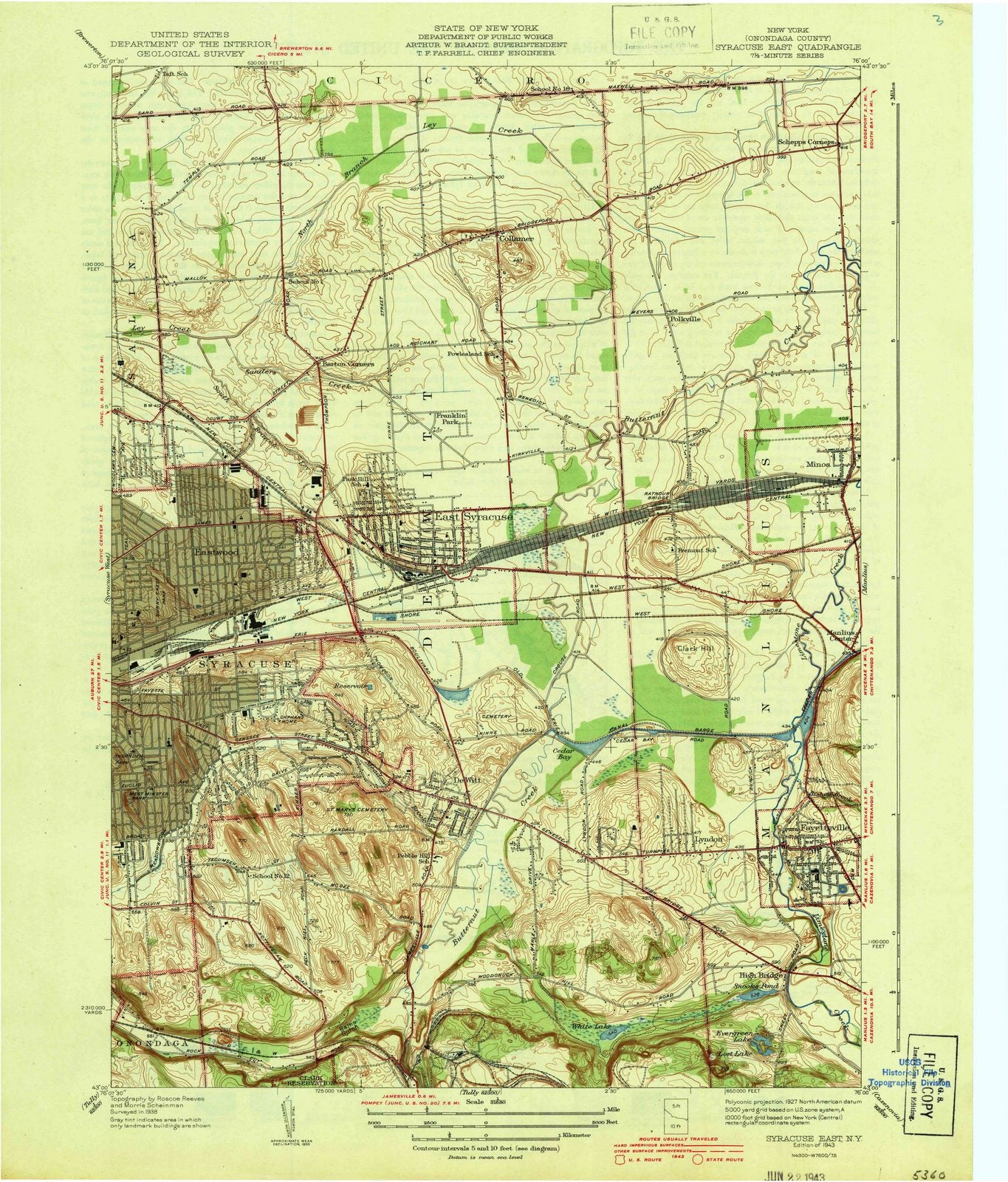 1943 Syracuse East, NY - New York - USGS Topographic Map
