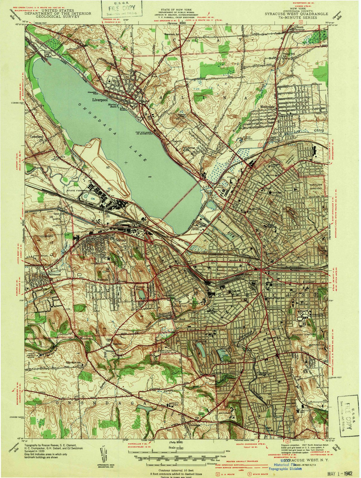 1939 Syracuse West, NY - New York - USGS Topographic Map