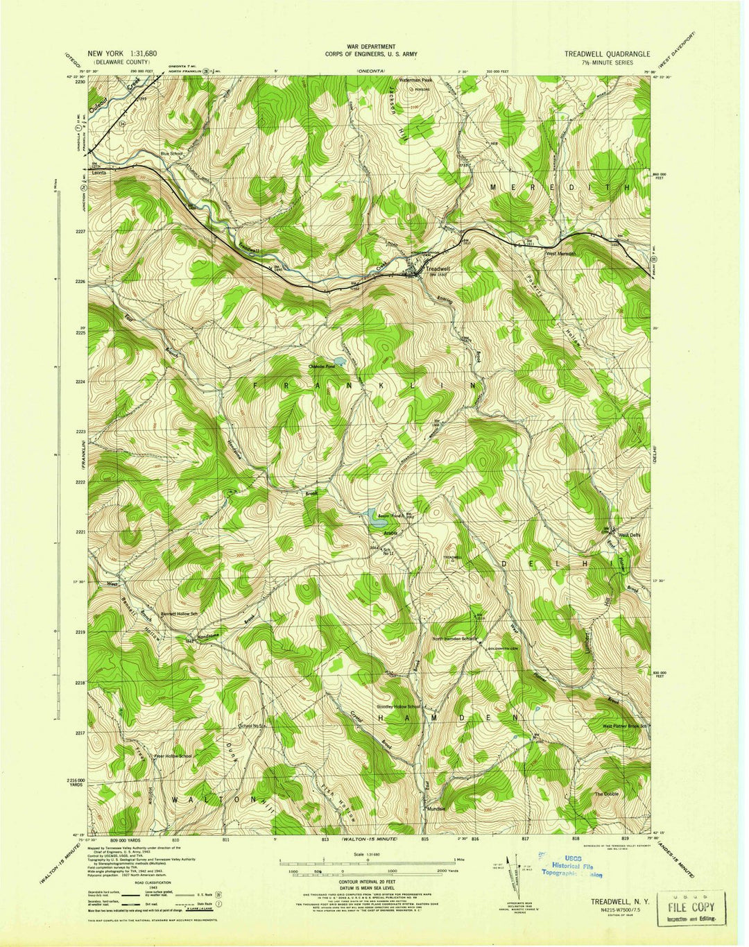 1945 Treadwell, NY - New York - USGS Topographic Map
