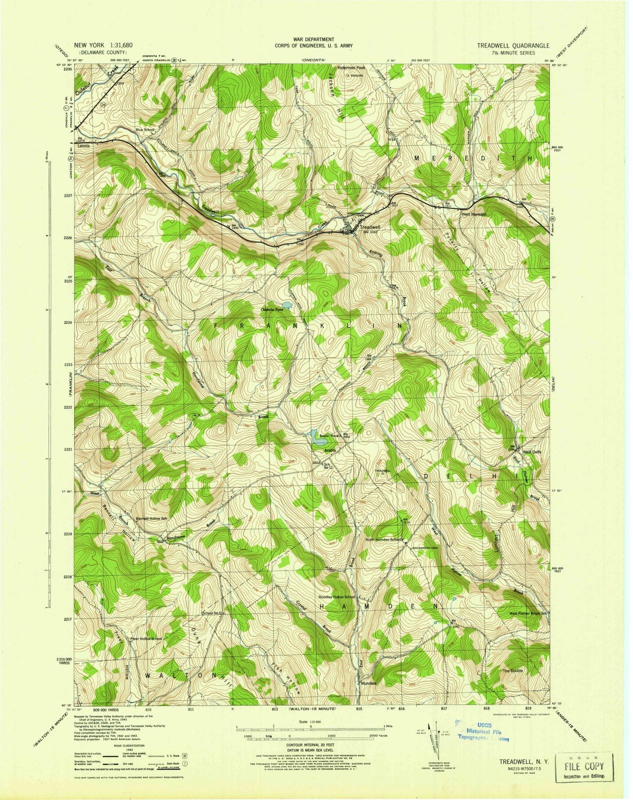 1945 Treadwell, NY - New York - USGS Topographic Map