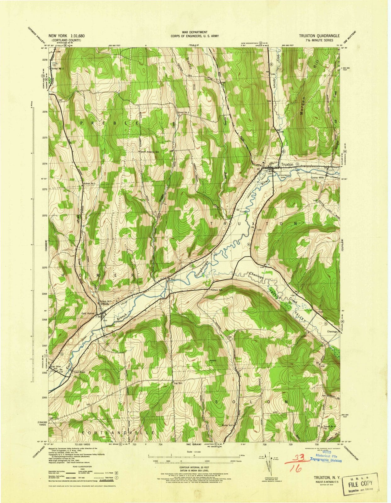1944 Truxton, NY - New York - USGS Topographic Map