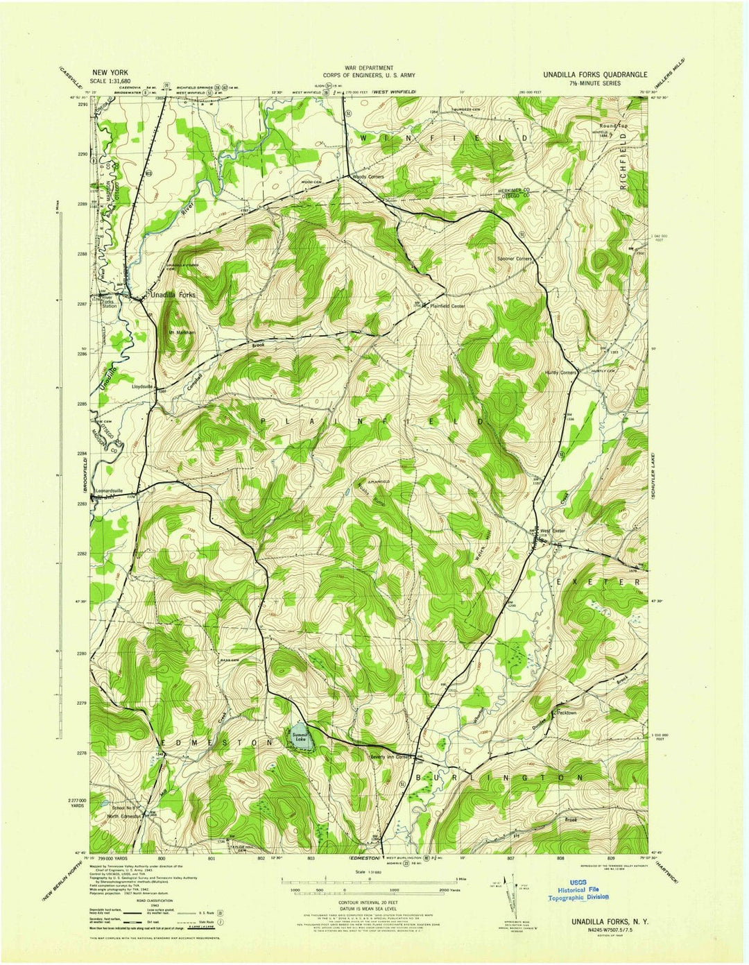 1945 Unadilla Forks, NY - New York - USGS Topographic Map
