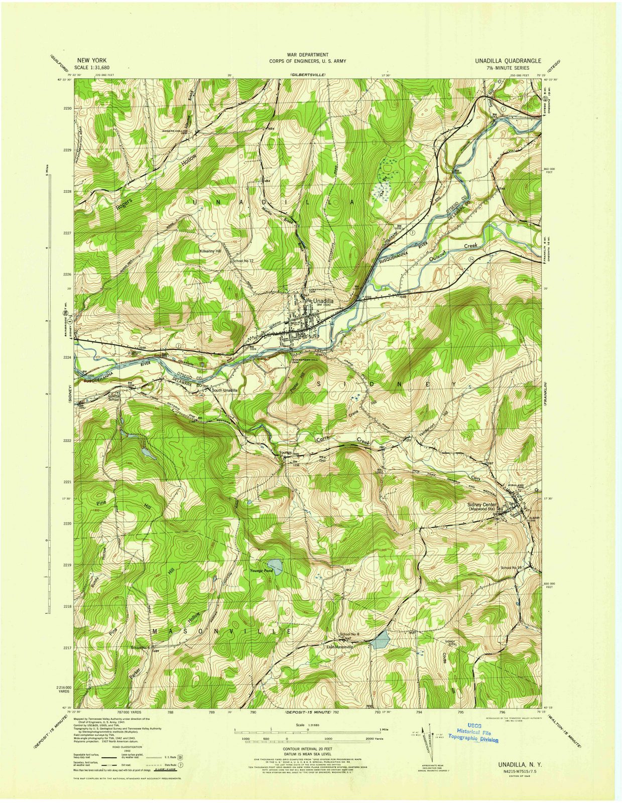 1945 Unadilla, NY - New York - USGS Topographic Map