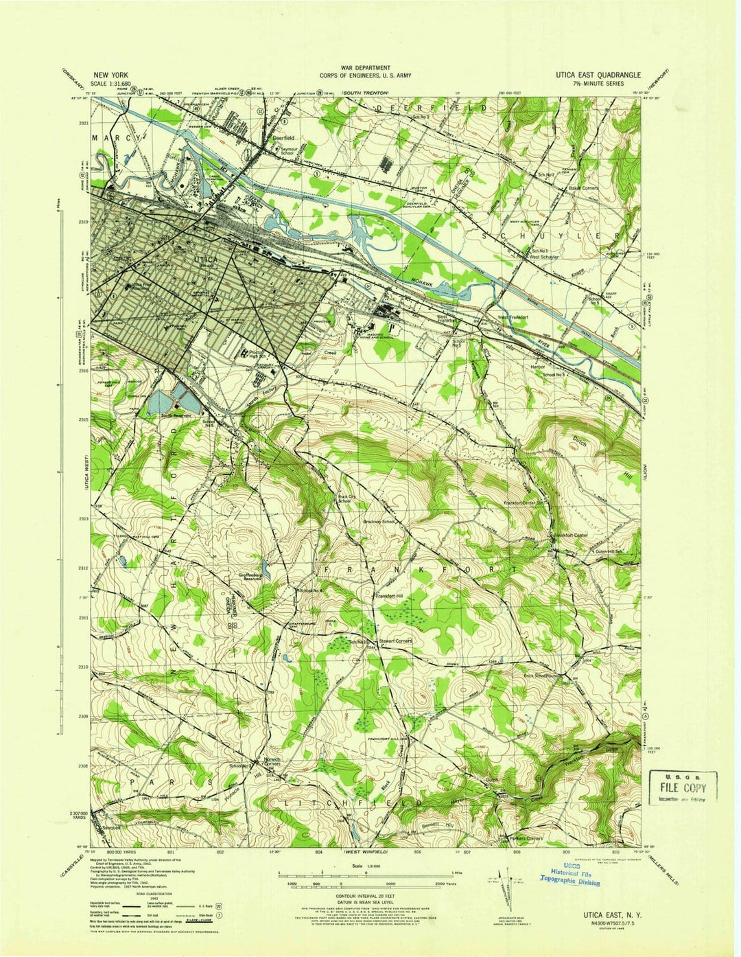 1945 Utica East, NY - New York - USGS Topographic Map