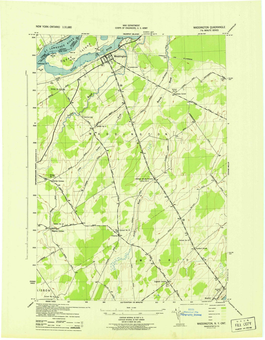 1943 Waddington, NY - New York - USGS Topographic Map