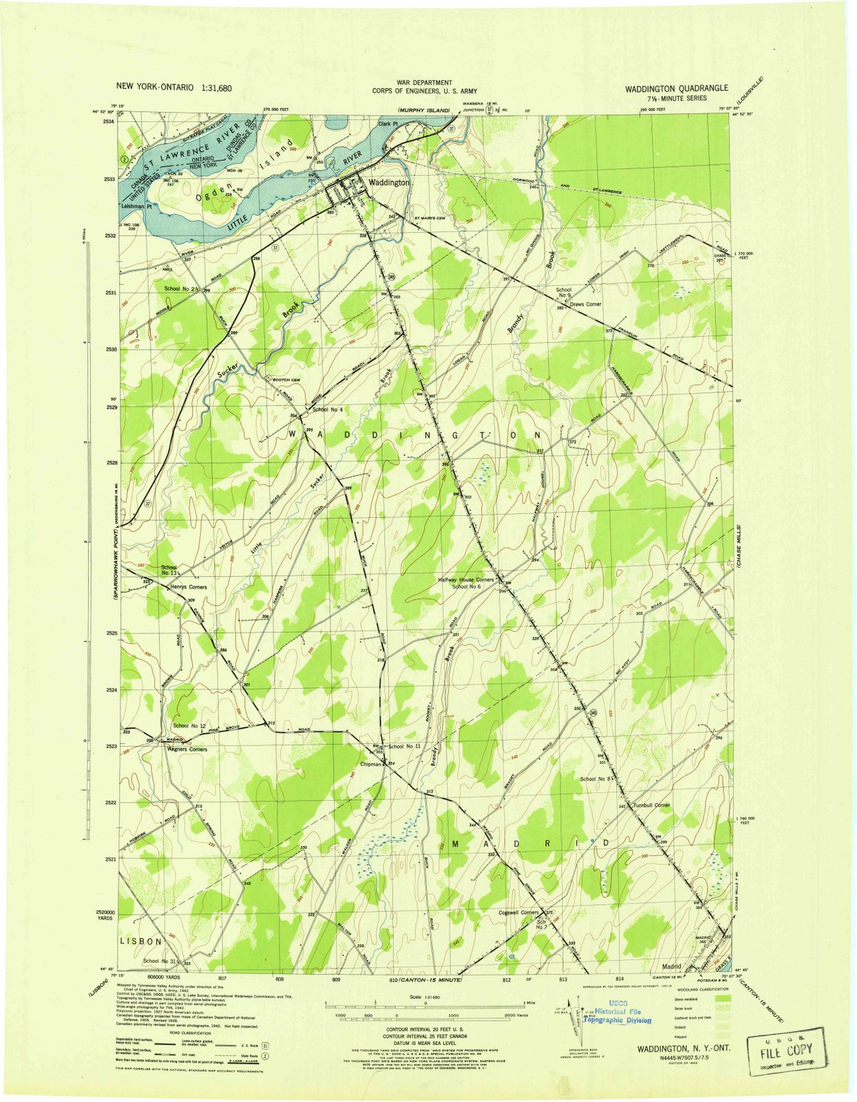 1943 Waddington, NY - New York - USGS Topographic Map