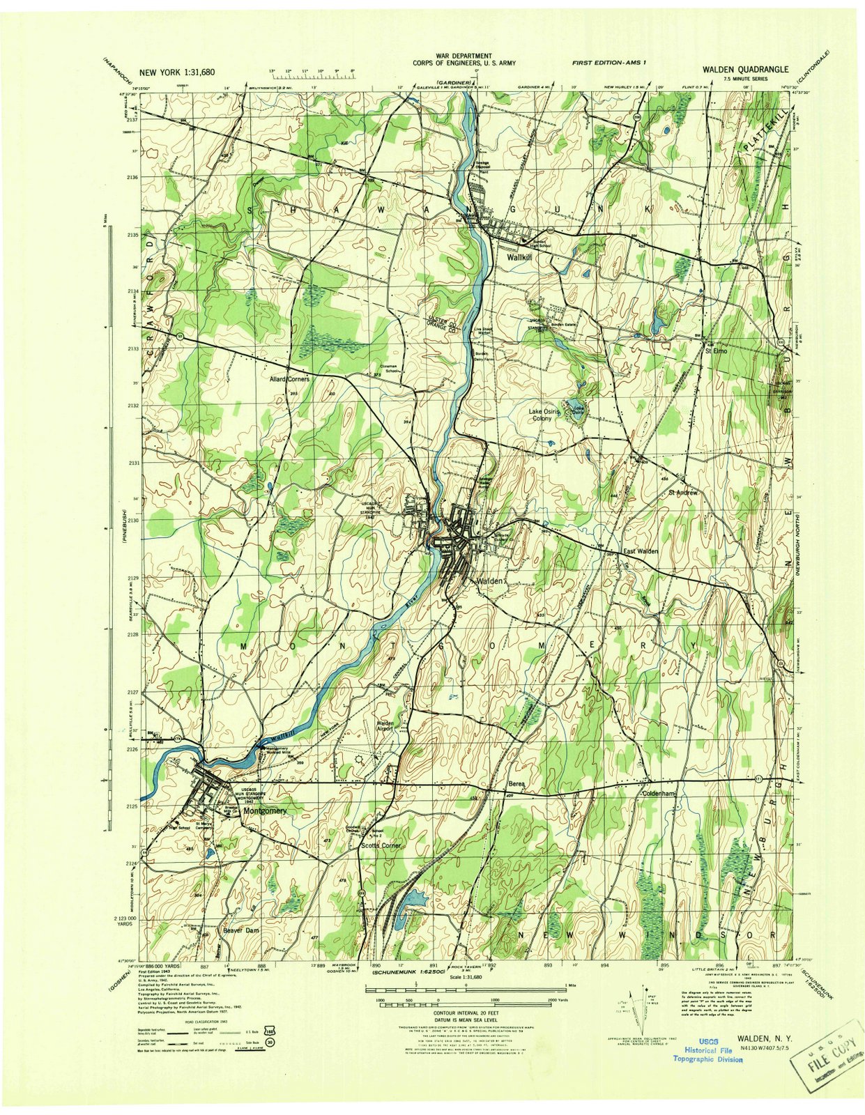 1943 Walden, NY - New York - USGS Topographic Map