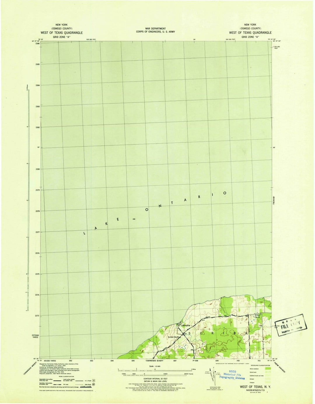 1943 West of Texas, NY - New York - USGS Topographic Map
