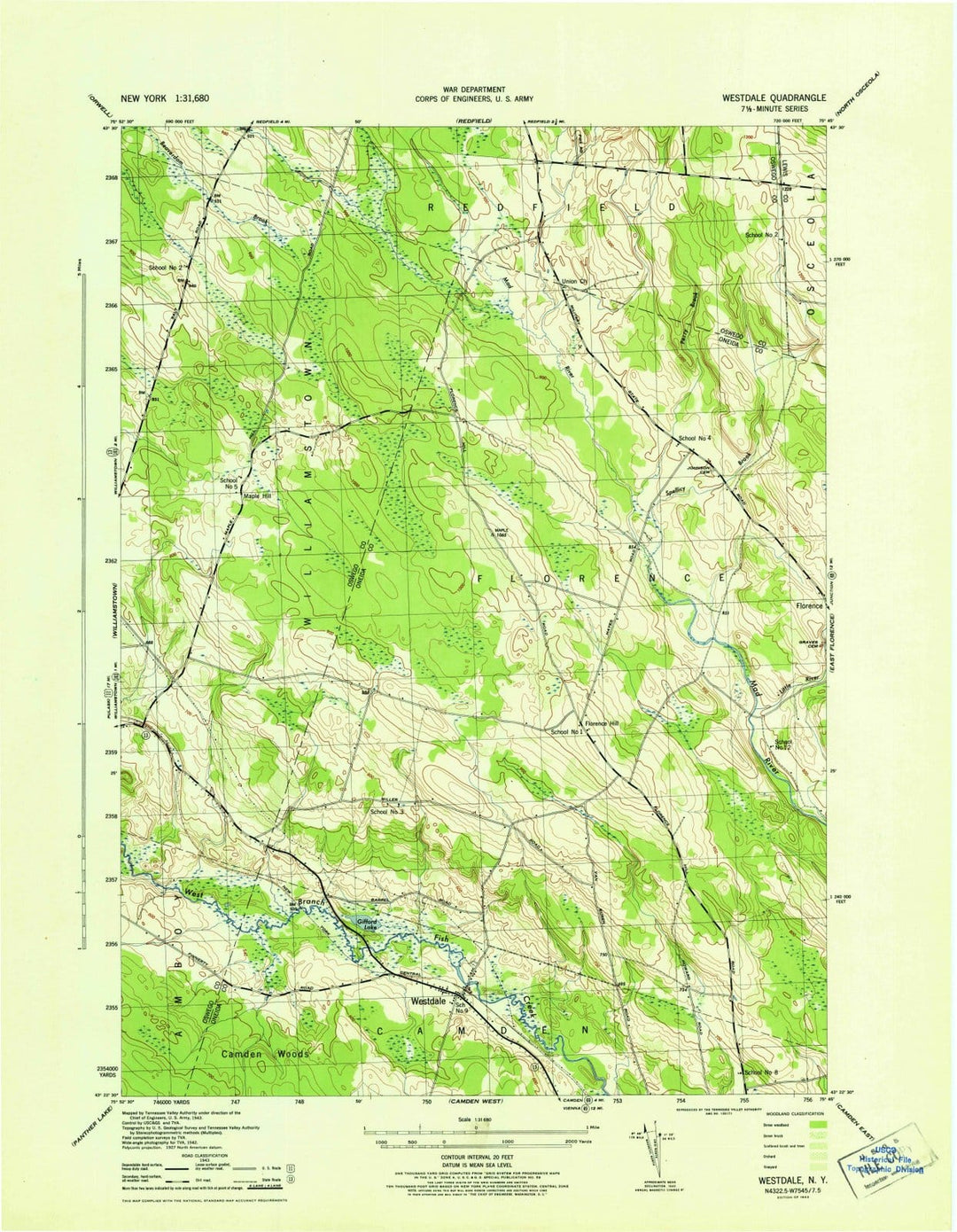 1943 Westdale, NY - New York - USGS Topographic Map