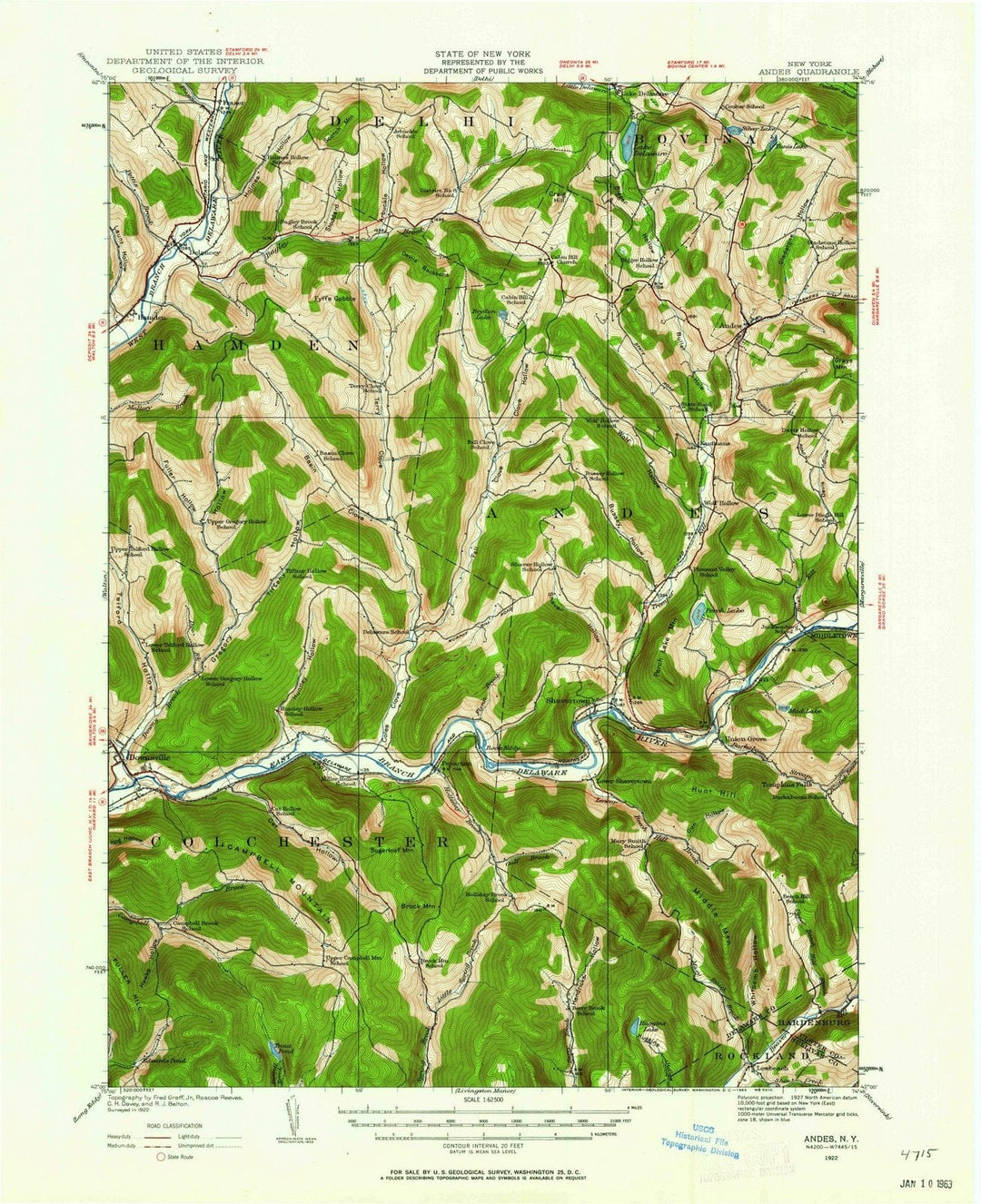 1922 Andes, NY - New York - USGS Topographic Map