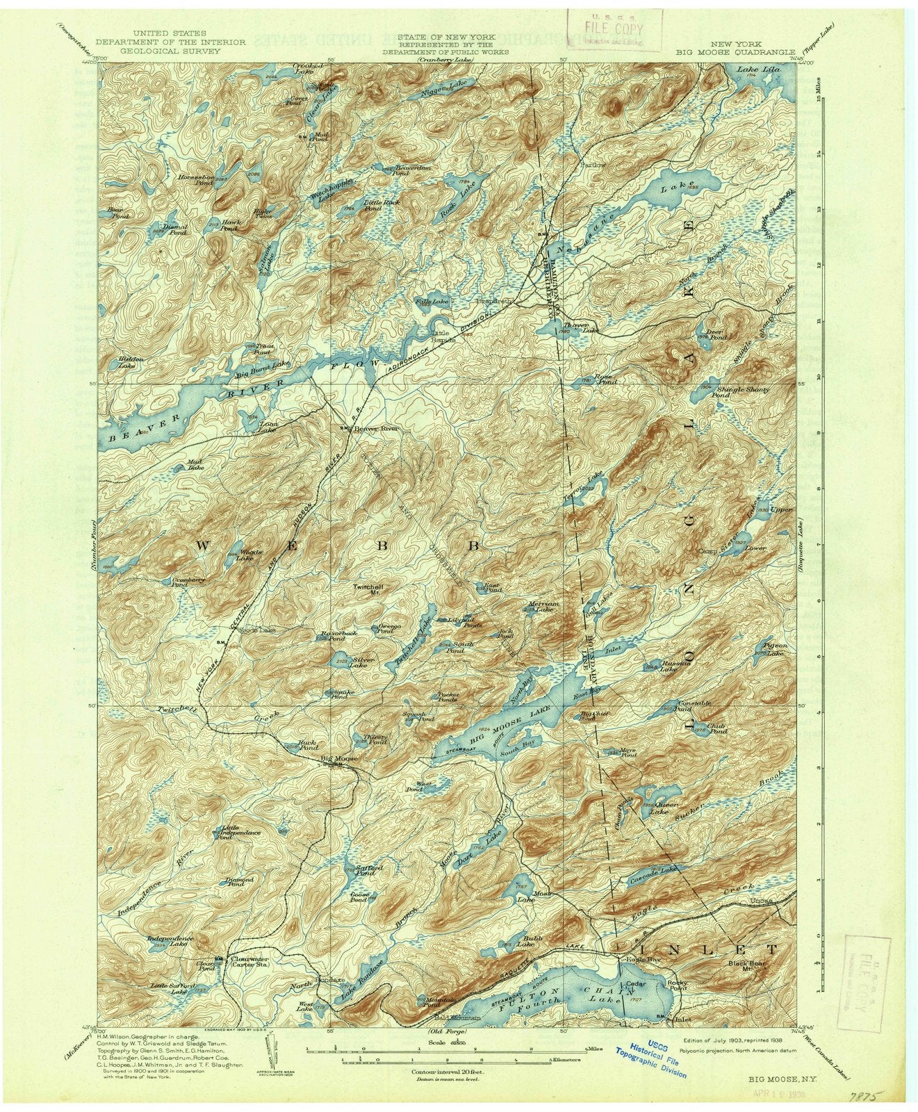 1903 Big Moose, NY - New York - USGS Topographic Map