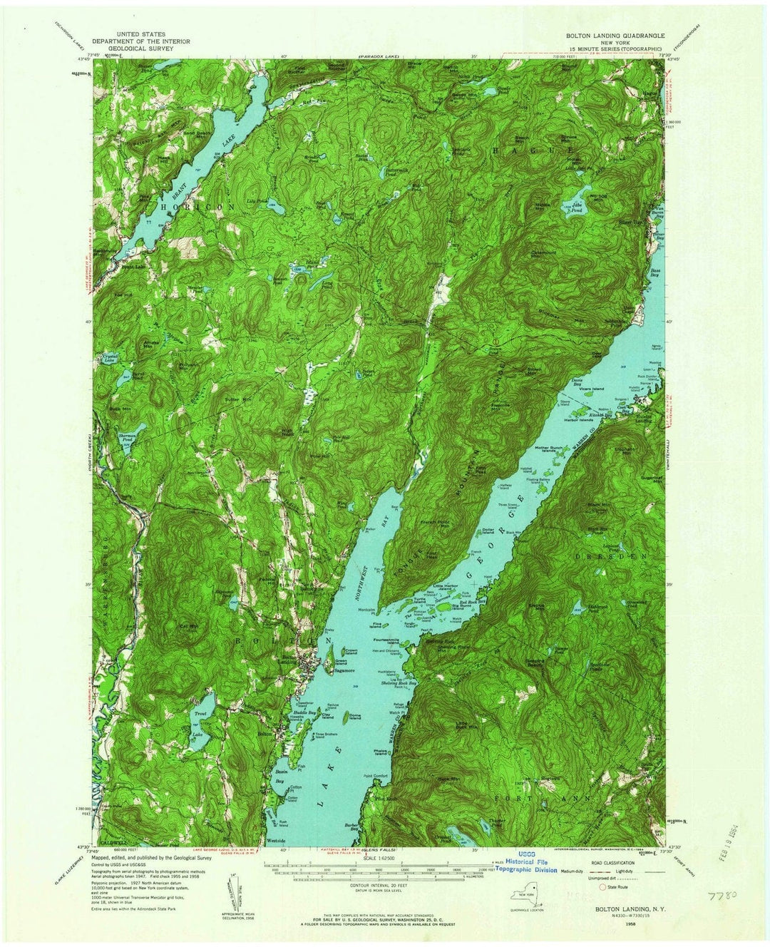 1958 Bolton Landing, NY - New York - USGS Topographic Map