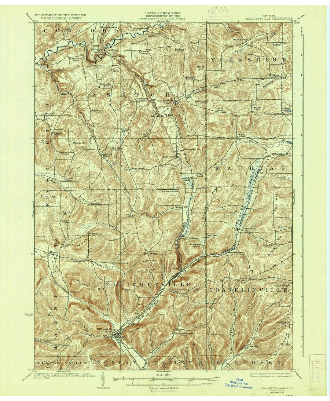 1924 Ellicottville, NY - New York - USGS Topographic Map