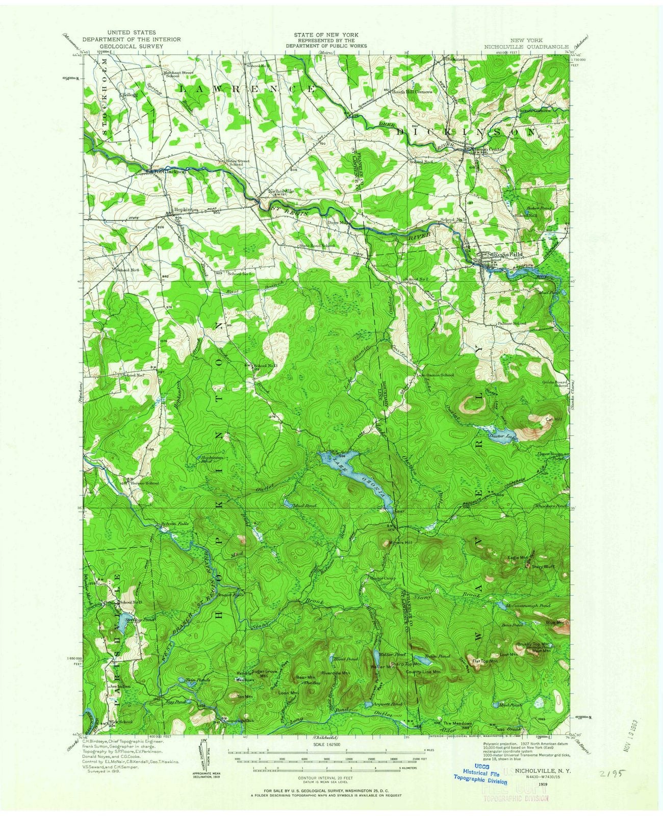 1919 Nicholville, NY - New York - USGS Topographic Map
