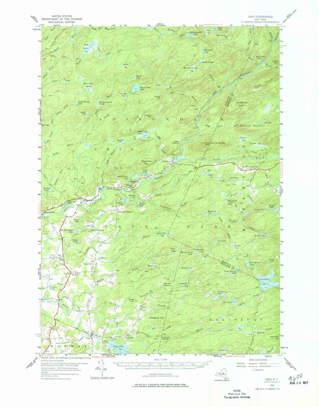 1954 Ohio, NY - New York - USGS Topographic Map