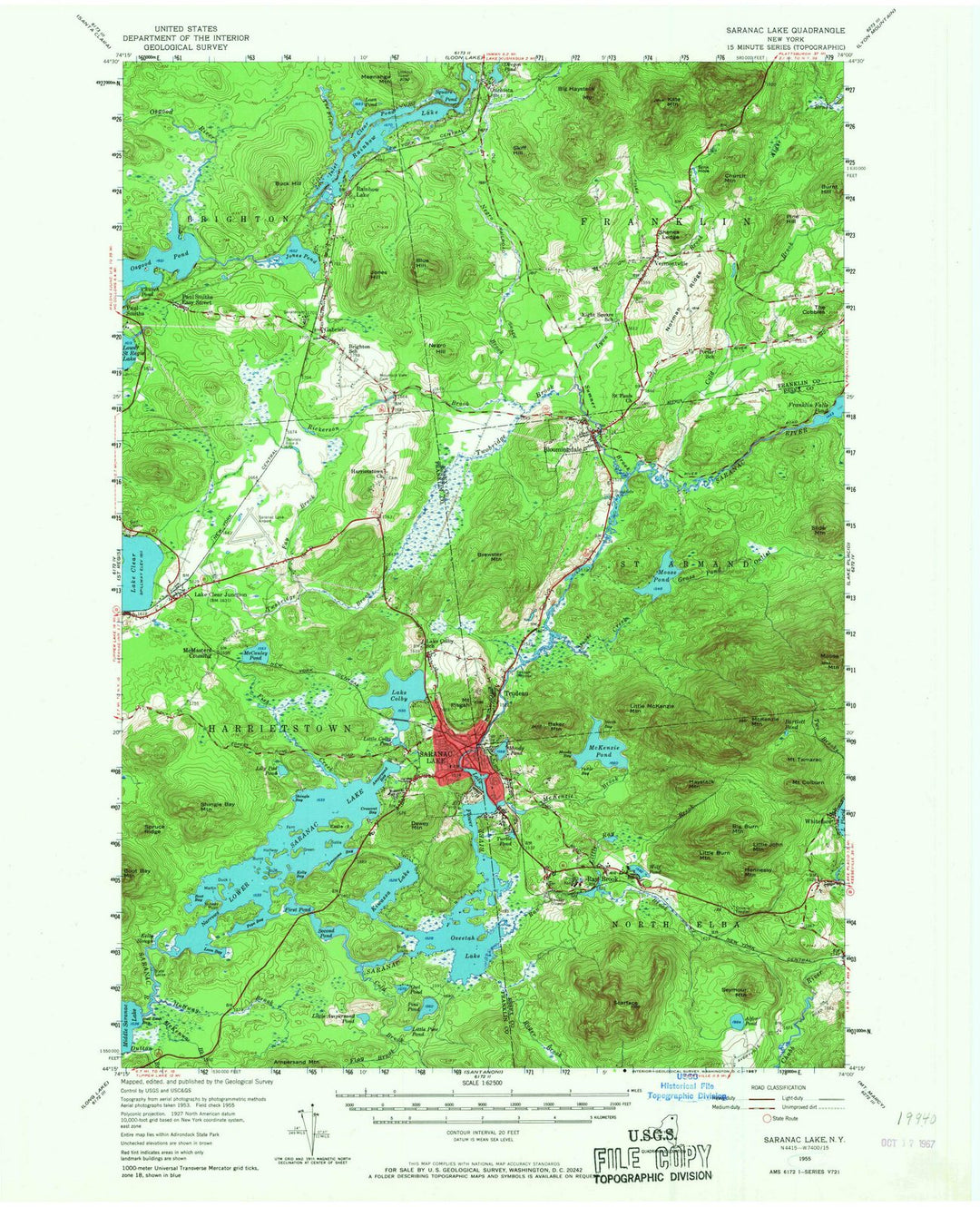 1955 Saranac Lake, NY - New York - USGS Topographic Map