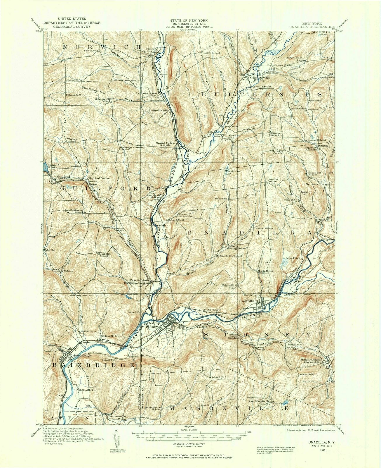 1915 Unadilla, NY - New York - USGS Topographic Map
