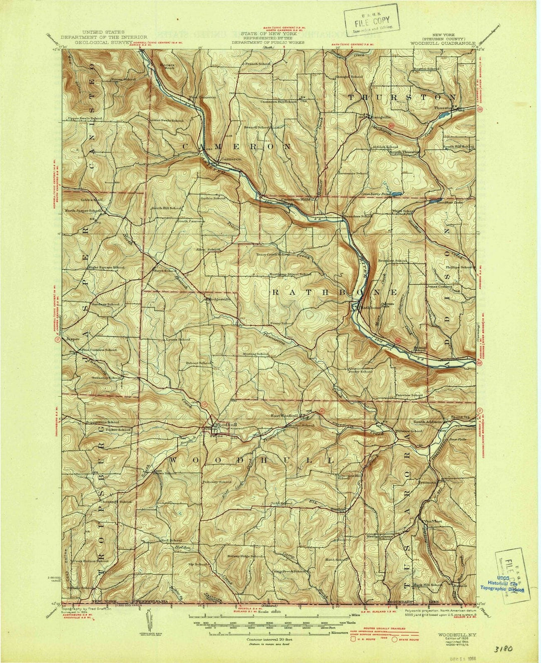 1926 Woodhull, NY - New York - USGS Topographic Map
