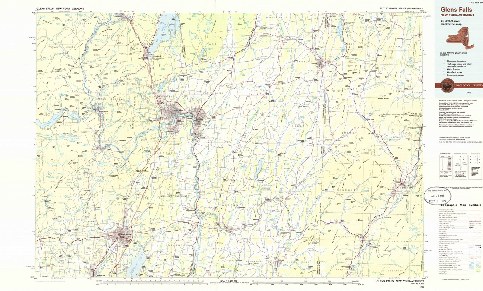 1986 Glens Falls, NY - New York - USGS Topographic Map