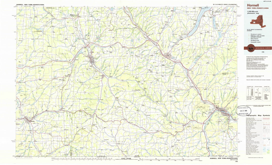 1986 Hornell, NY - New York - USGS Topographic Map