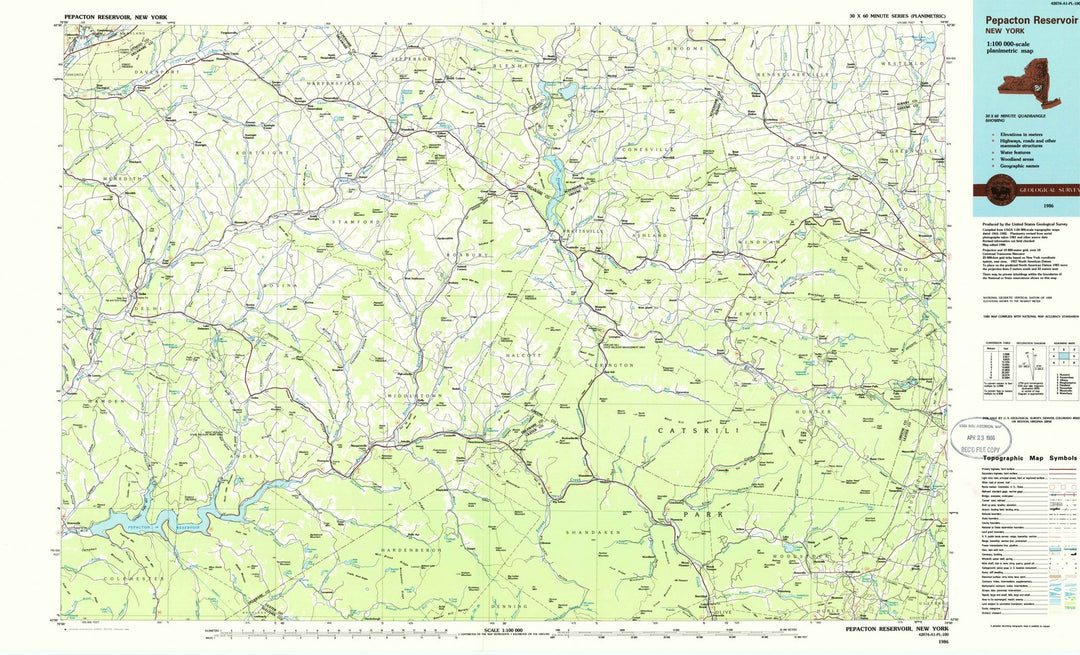 1986 Pepacton Reservoir, NY - New York - USGS Topographic Map