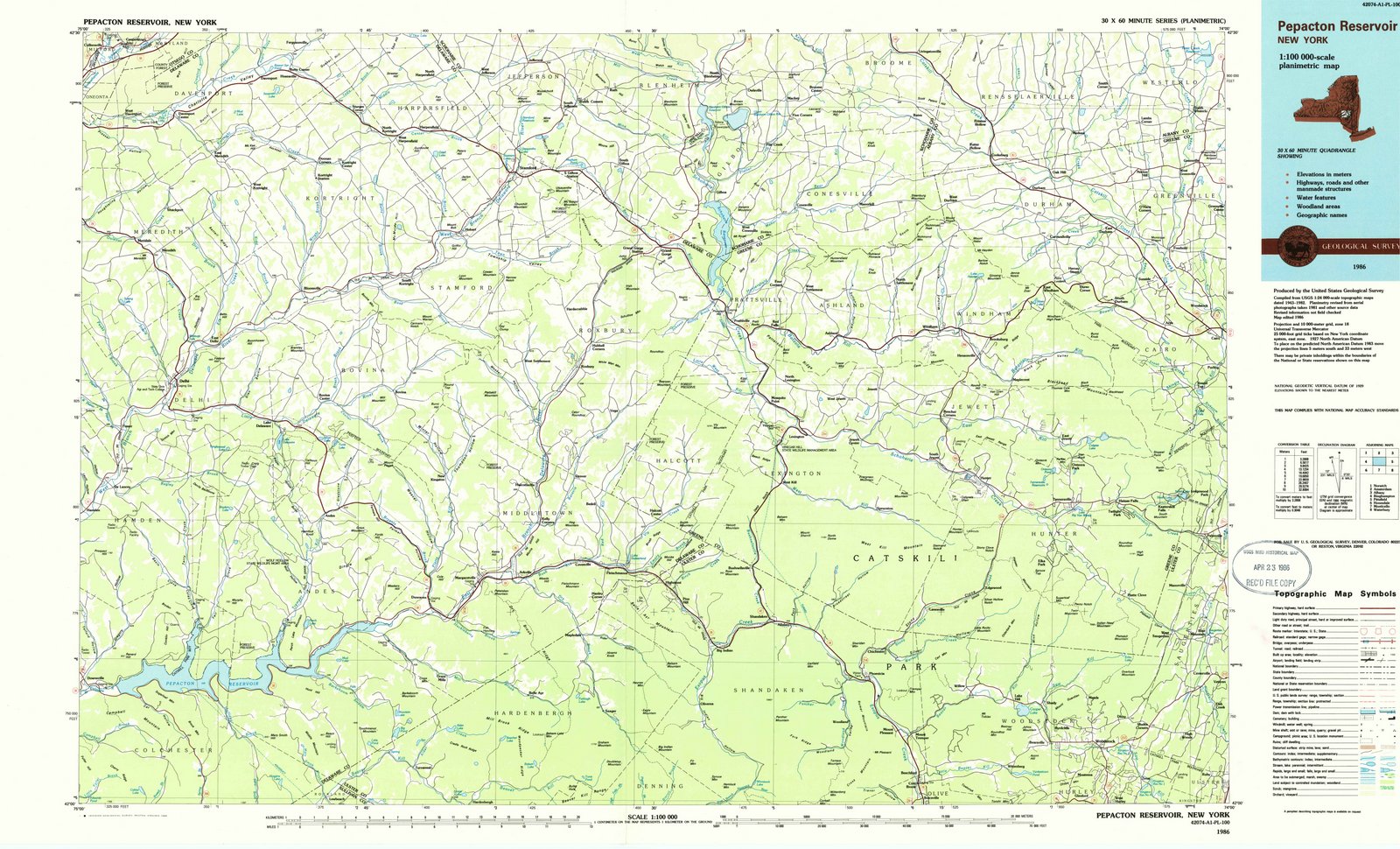 1986 Pepacton Reservoir, NY - New York - USGS Topographic Map