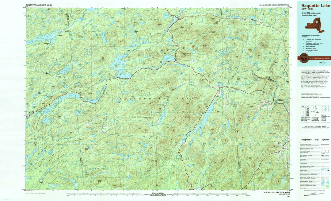 1985 Raquette Lake, NY - New York - USGS Topographic Map