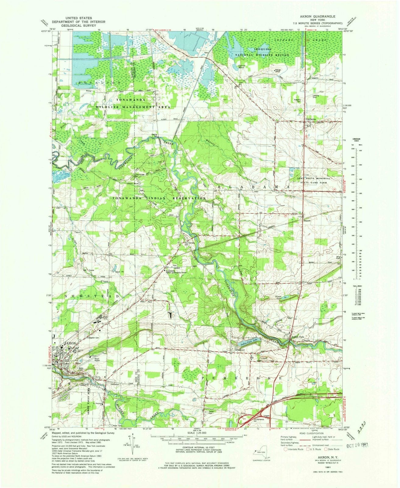 1981 Akron, NY - New York - USGS Topographic Map