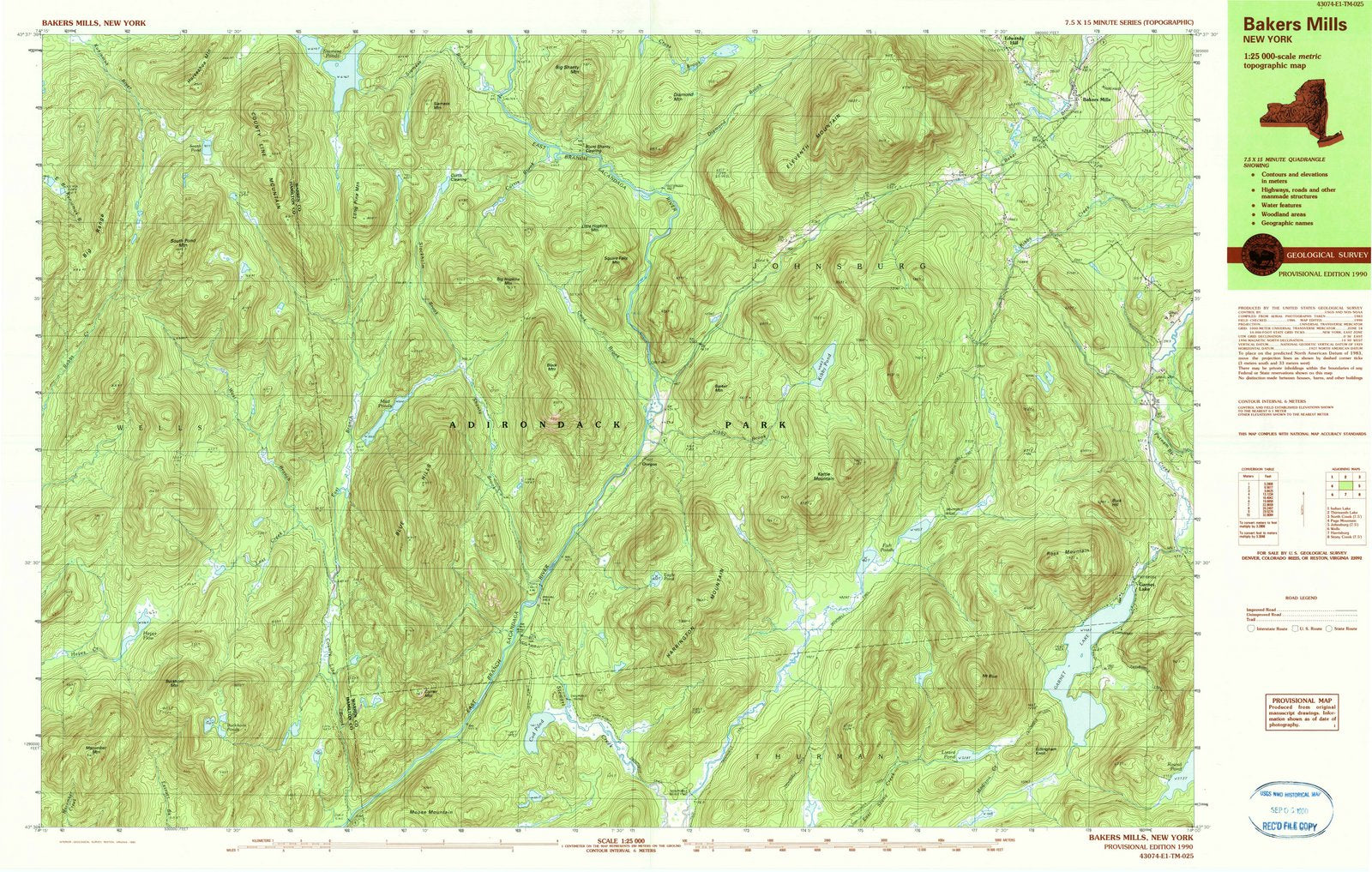 1990 Bakers Mills, NY - New York - USGS Topographic Map