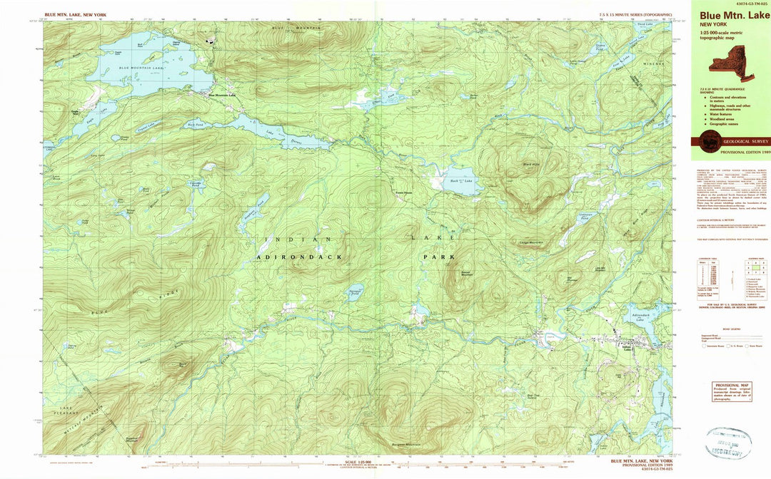 1989 Blue MTN Lake, NY - New York - USGS Topographic Map