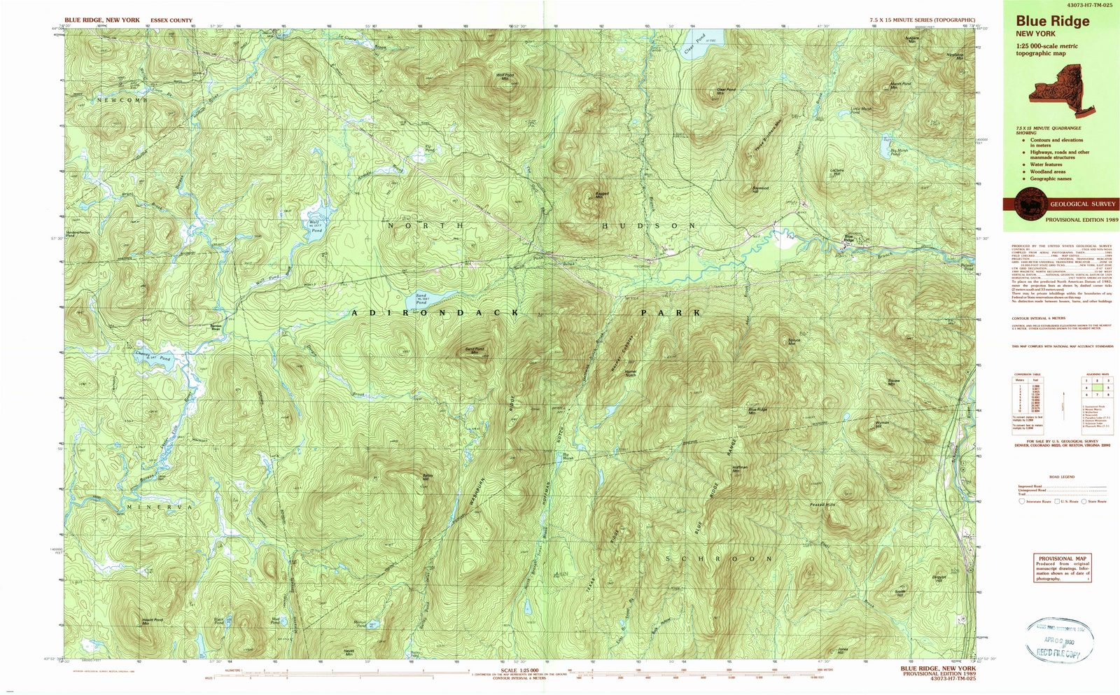 1989 Blue Ridge, NY - New York - USGS Topographic Map