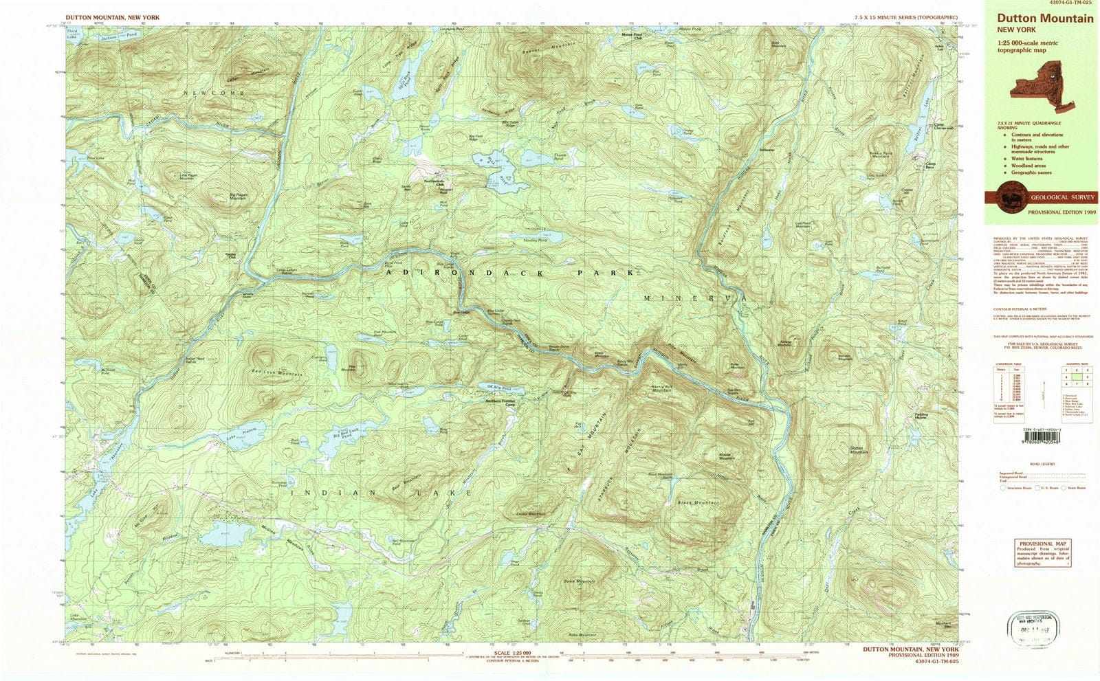 1989 Dutton Mountain, NY - New York - USGS Topographic Map