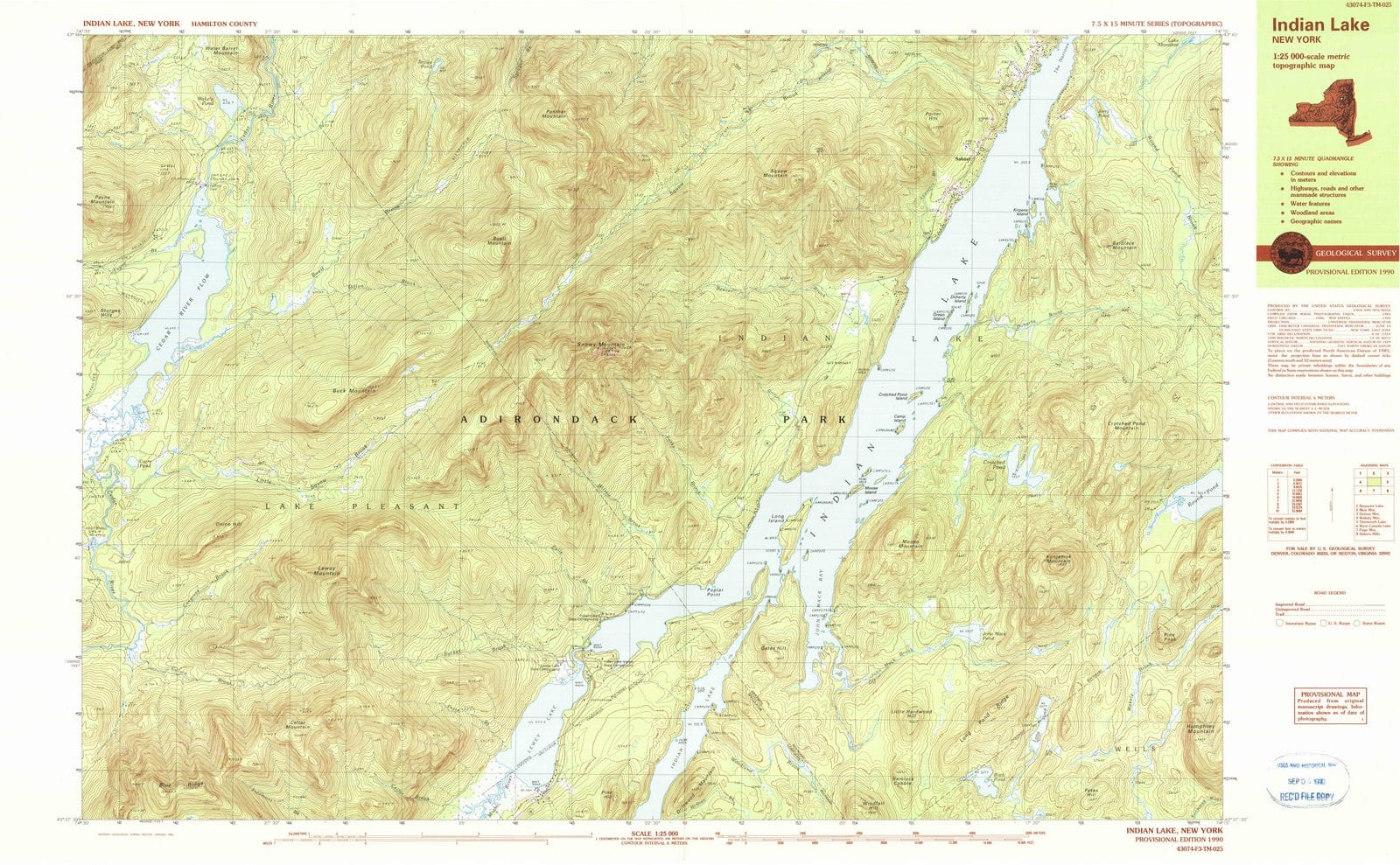 1990 Indian Lake, NY - New York - USGS Topographic Map