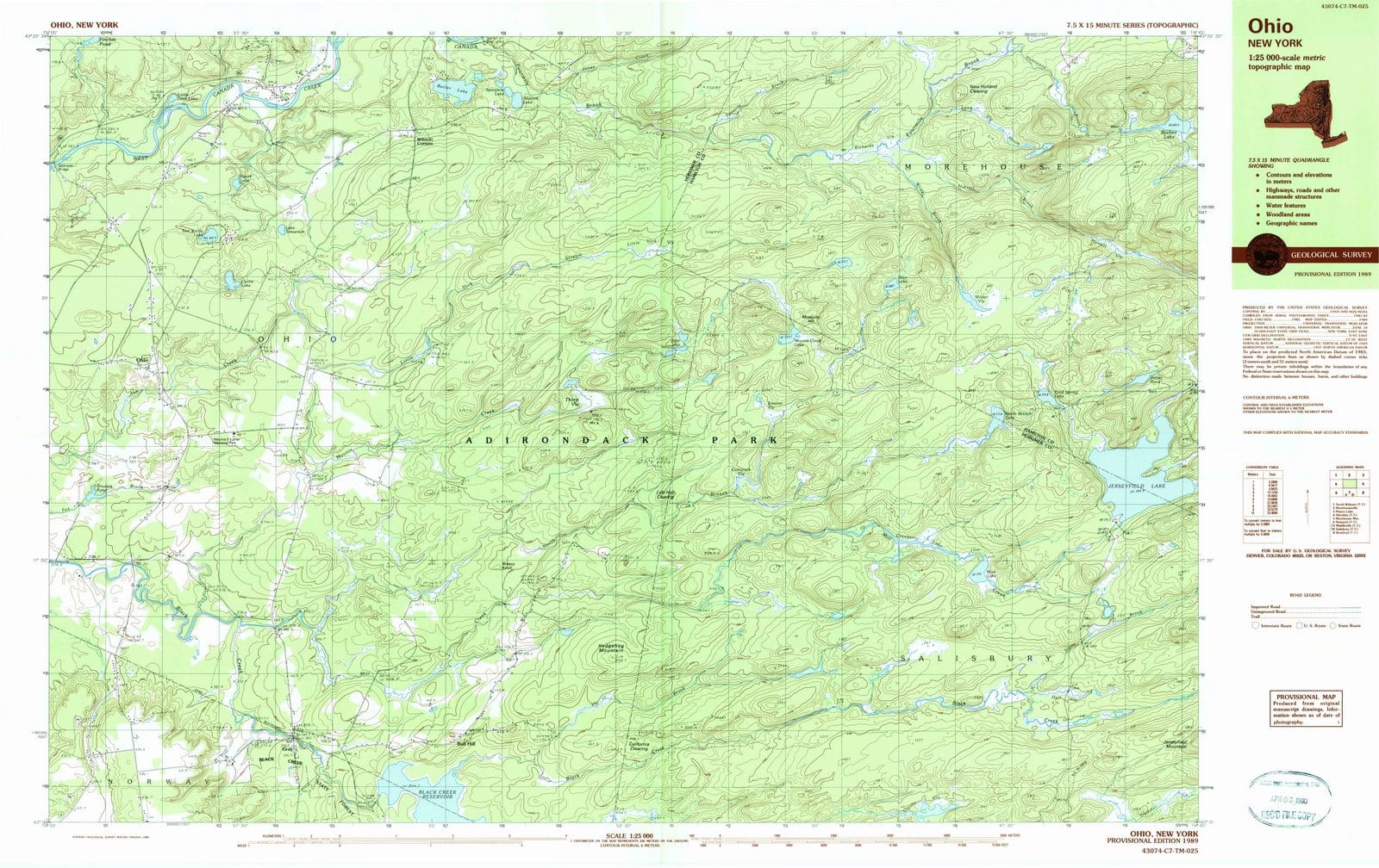 1989 Ohio, NY - New York - USGS Topographic Map