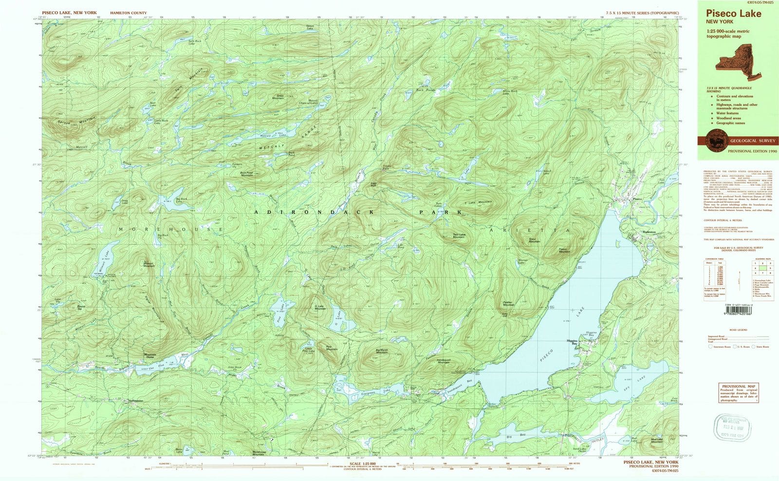 1990 Piseco Lake, NY - New York - USGS Topographic Map