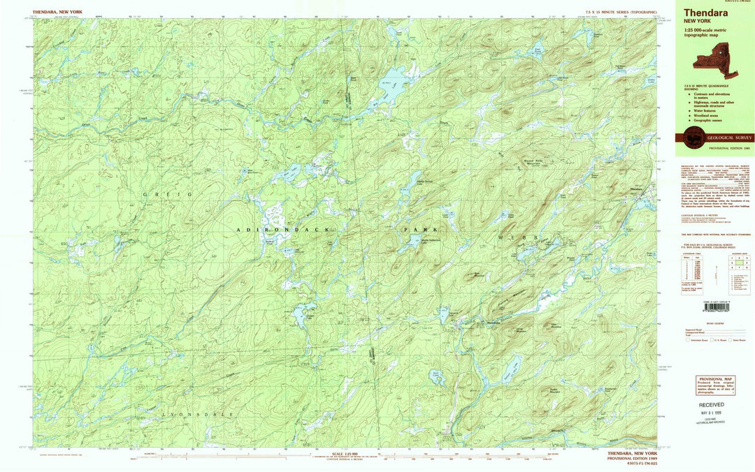 1989 Thendara, NY - New York - USGS Topographic Map