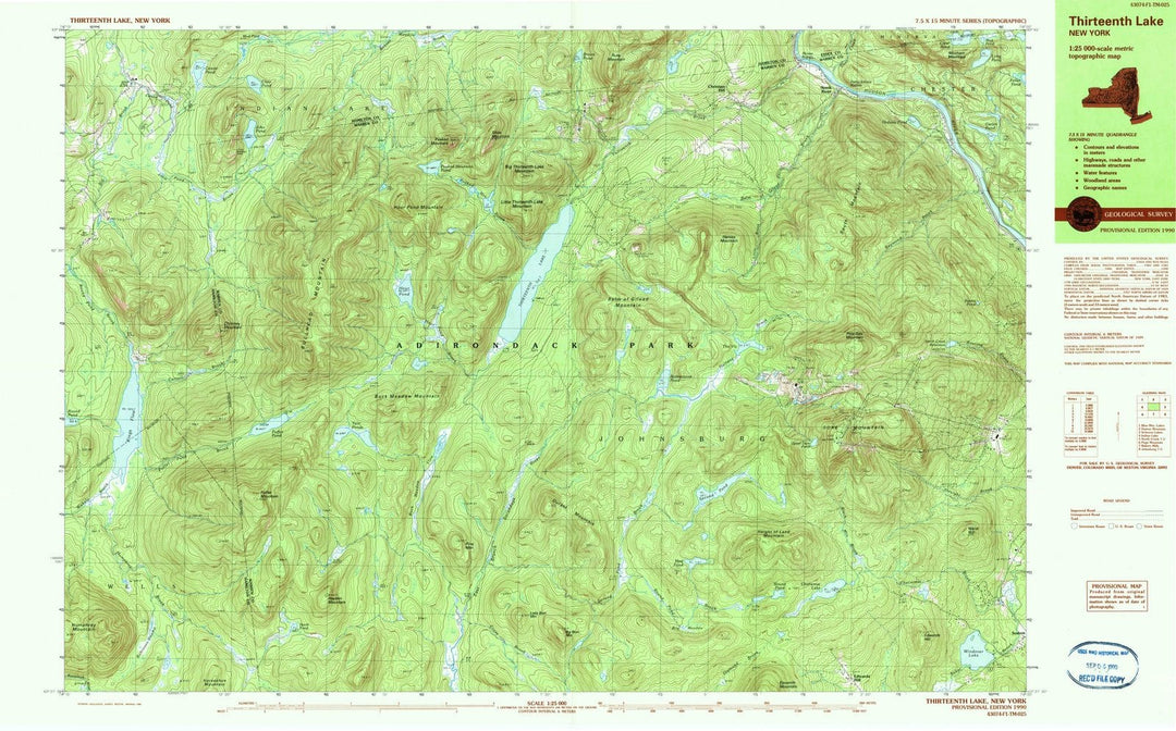 1990 Thirteenth Lake, NY - New York - USGS Topographic Map