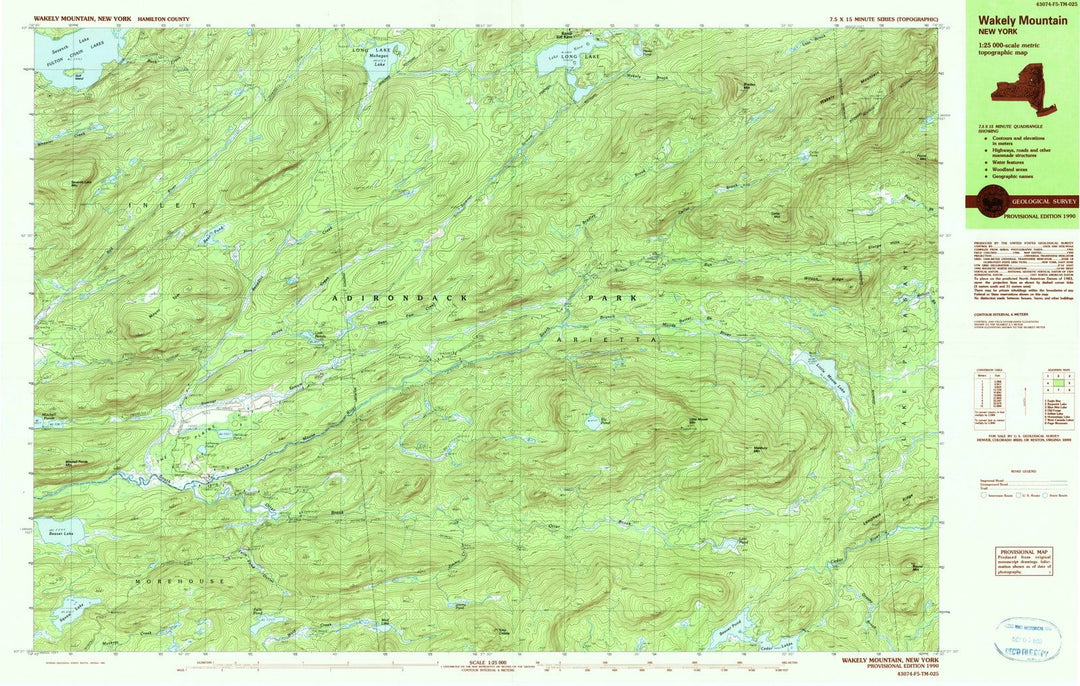 1990 Wakely Mountain, NY - New York - USGS Topographic Map