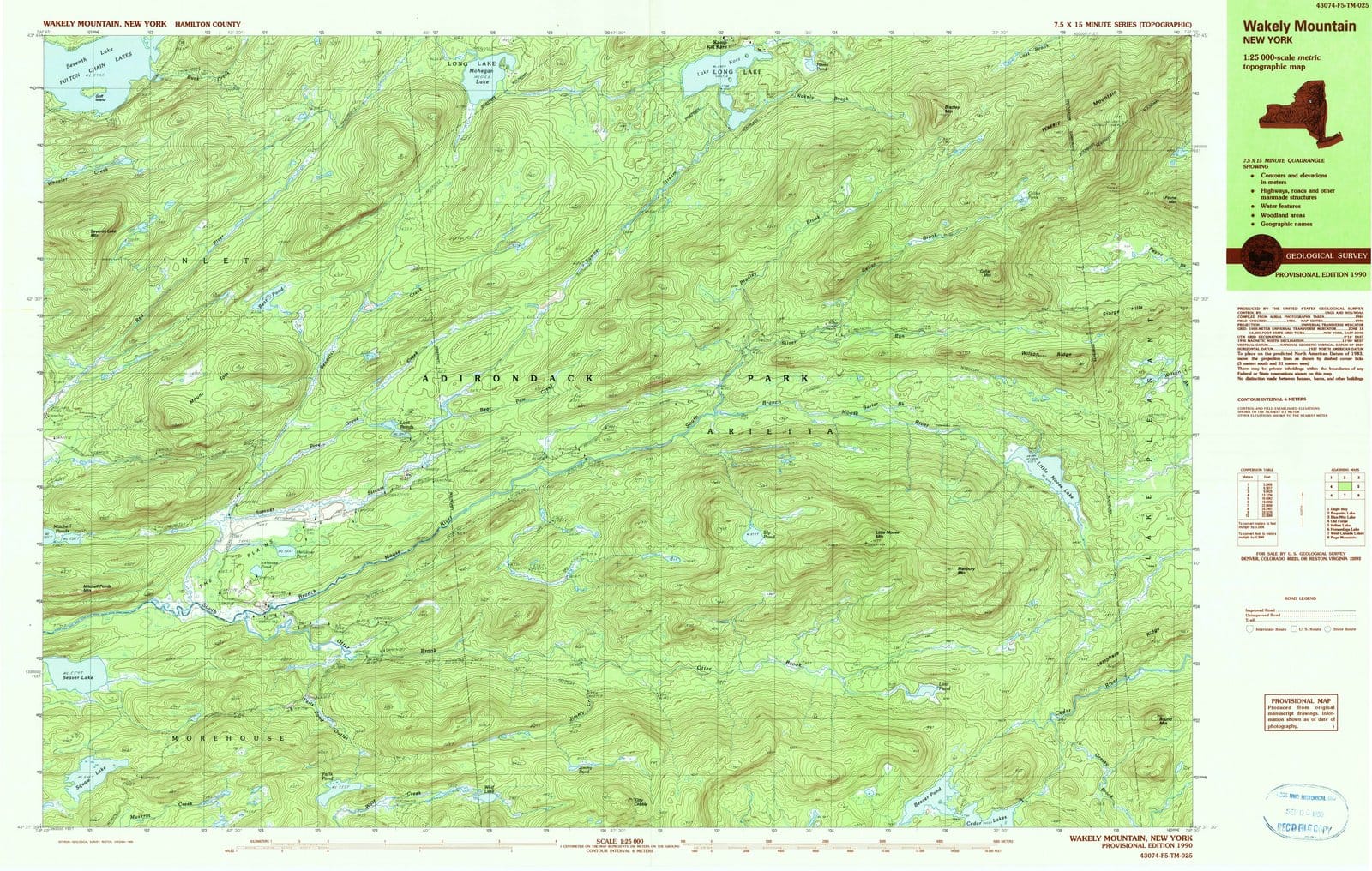 1990 Wakely Mountain, NY - New York - USGS Topographic Map
