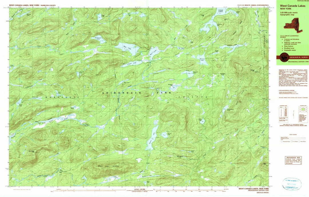 1990 West Canada Lakes, NY - New York - USGS Topographic Map