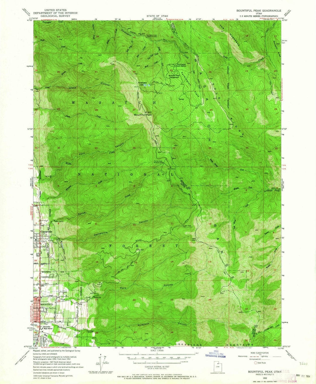 1952 Bountiful Peak, UT - Utah - USGS Topographic Map