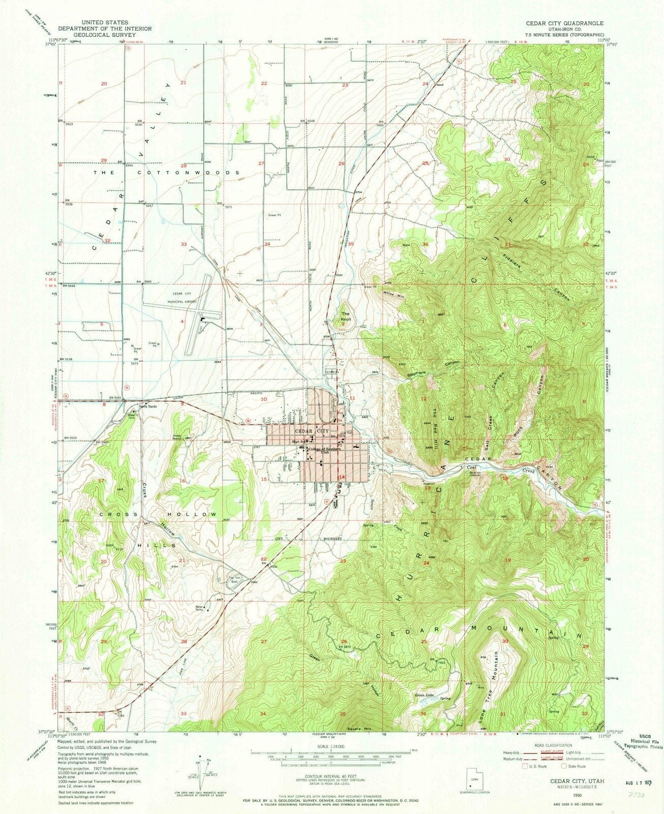 1950 Cedar City, UT - Utah - USGS Topographic Map
