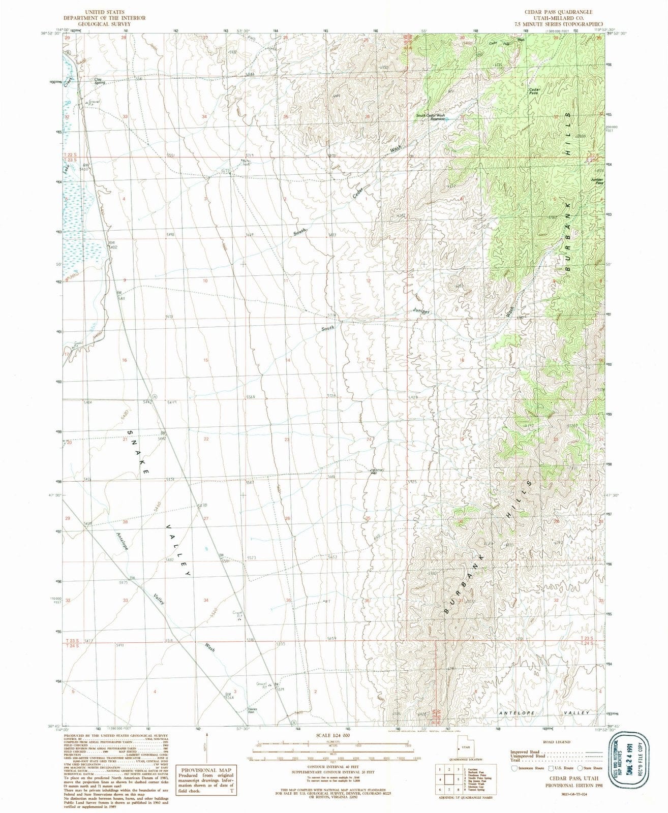 1991 Cedar Pass, UT - Utah - USGS Topographic Map