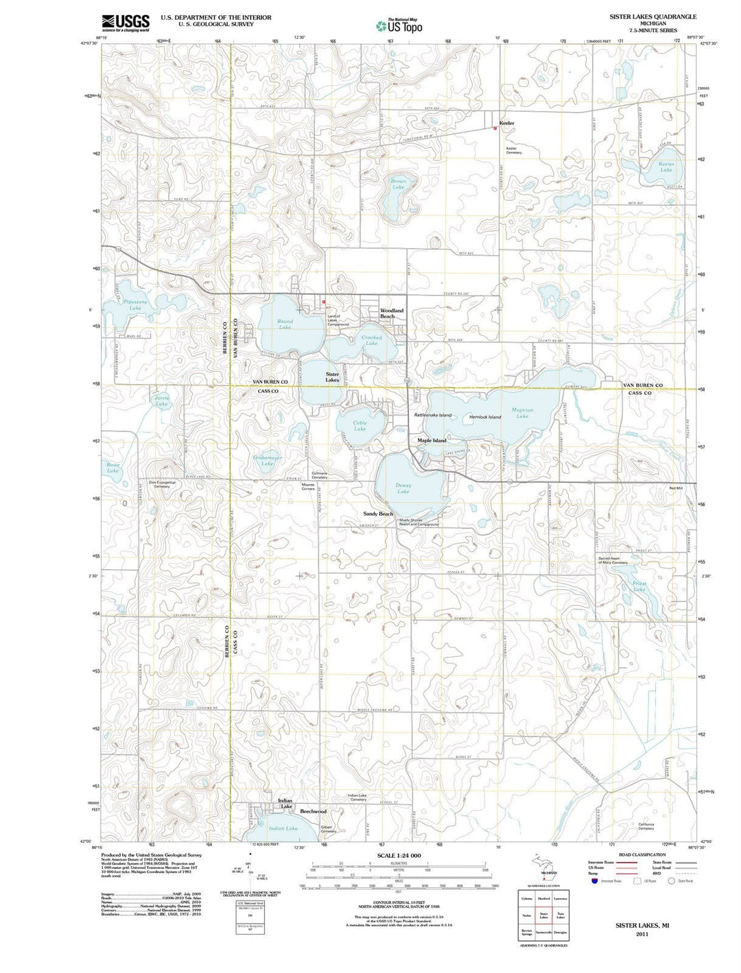 2011 Sister Lakes, MI - Michigan - USGS Topographic Map