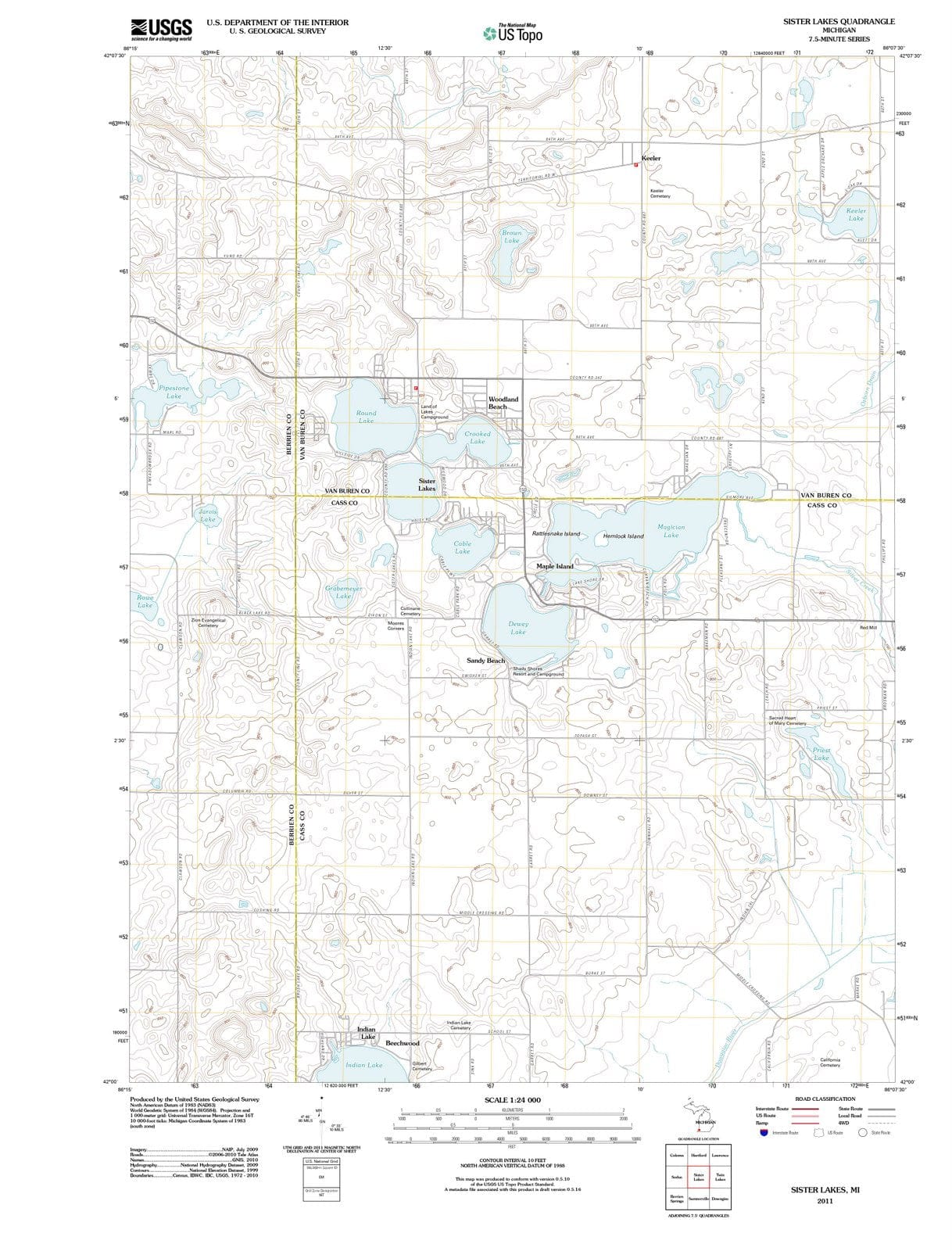 2011 Sister Lakes, MI - Michigan - USGS Topographic Map